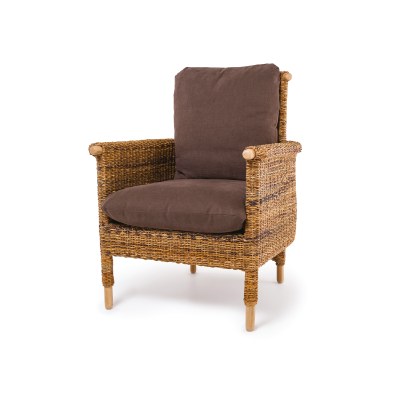 Bantul armchair in woven banana fibre with brown cushions
