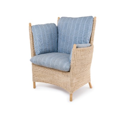 Jogya rattan armchair with blue striped cushions