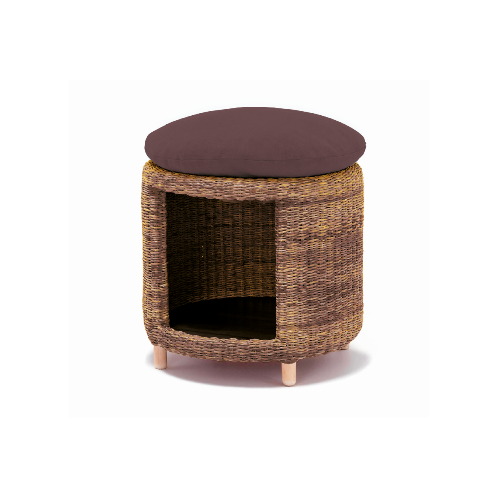 Photo of Bantul footstool with burgundy cushion cover.