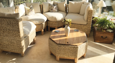 Jepara furniture arranged in a conservatory